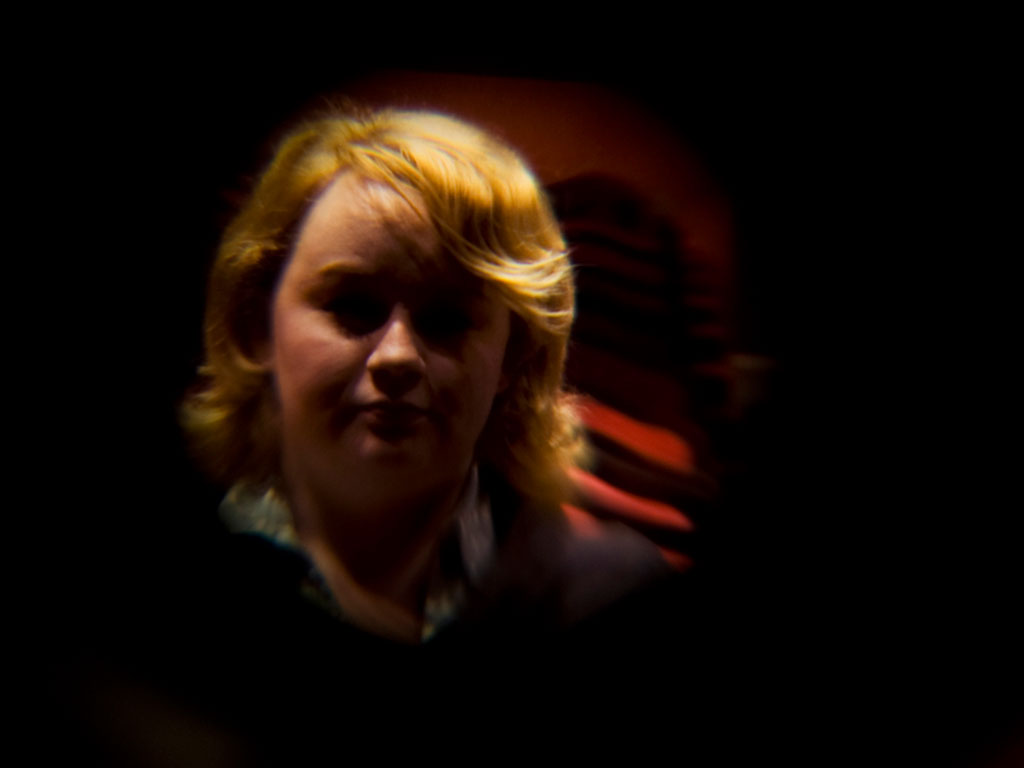 <b><i>Image:</i></b> Stereoscopic image of participant who shared their love story in <i>A Fall into Grace</i>,  an installation by artist Jackie Chettur in The Coliseum, Aberdare, 2011 © Jackie Chettur
