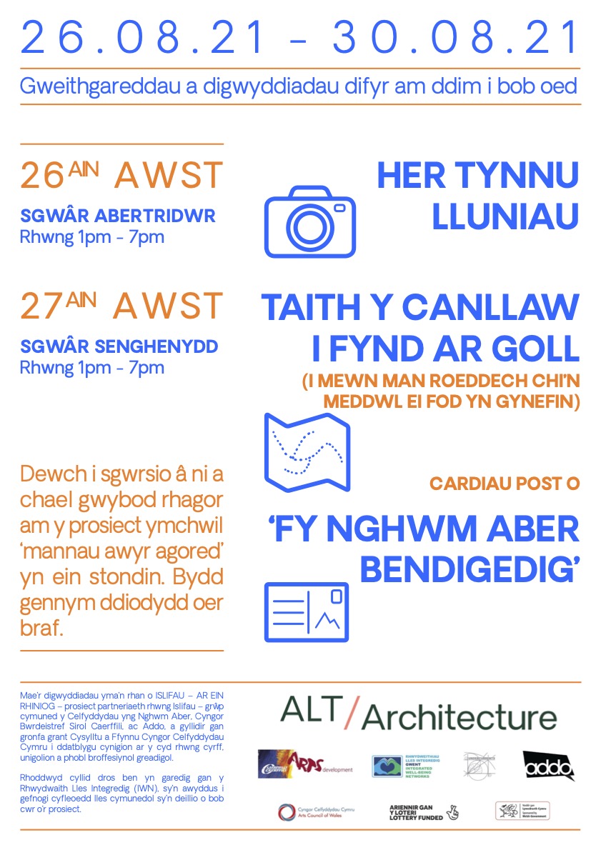 <i><b>Llun | Image:</b> Digwyddiad Gwib Fy Nghwm Aber Bendigedig yng Nghwm Aber | My Fantastic Aber Valley Pop-up in the Aber Valley, ALT-Architecture, 2021. </i>